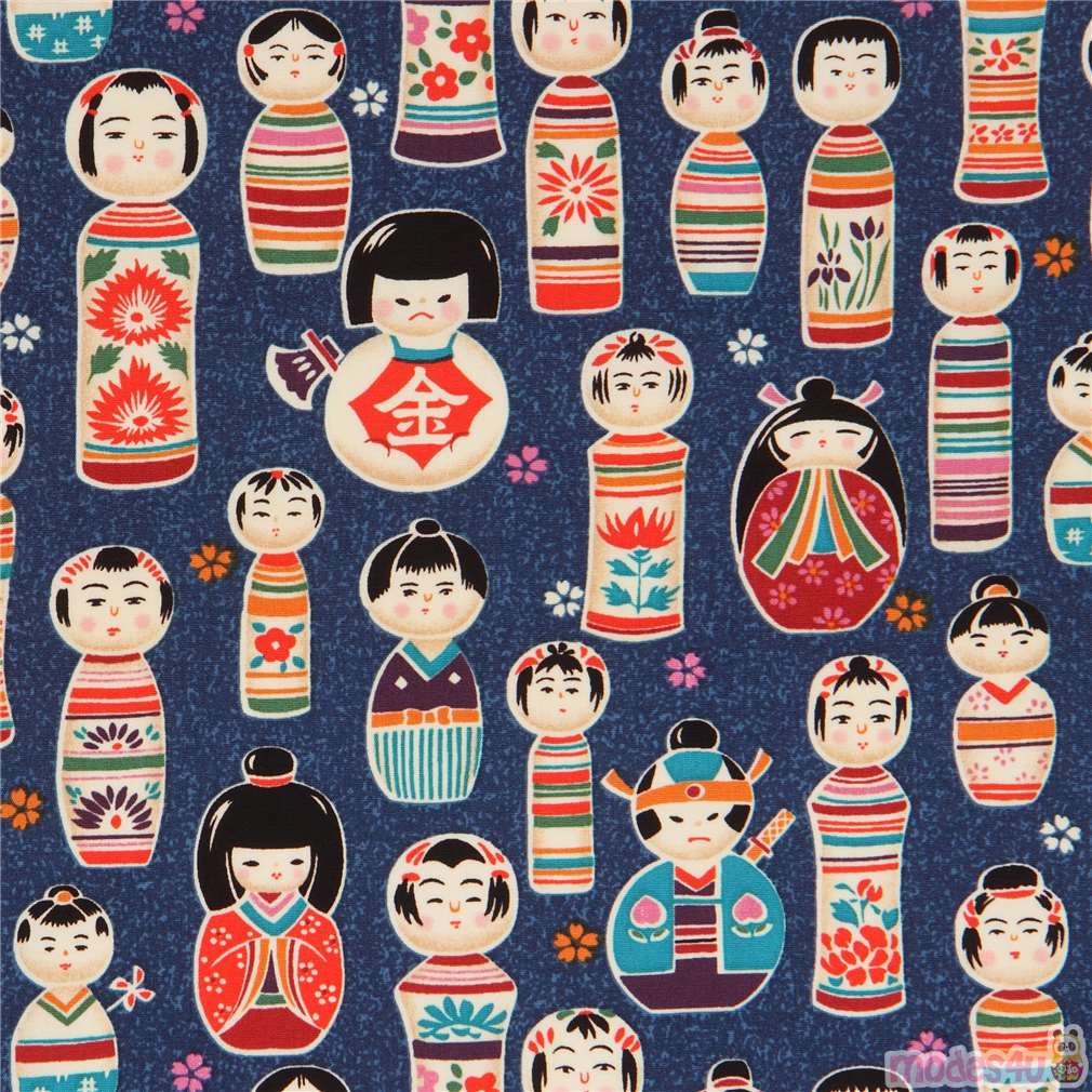 dark blue kokeshi doll fabric by TransPacific Textiles modeS4u