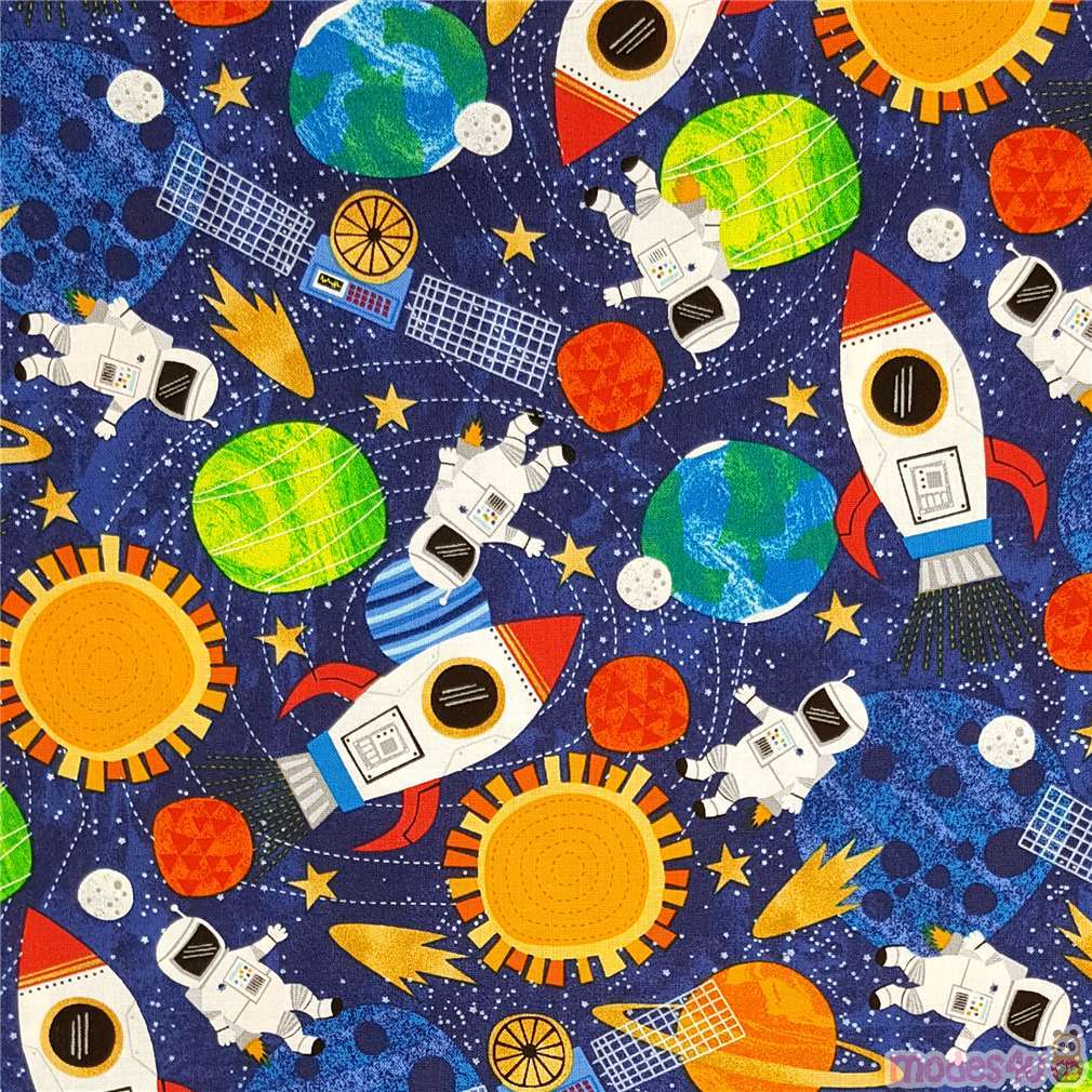 Dark Blue Outer Space Fabric By Timeless Treasures With Astronauts And