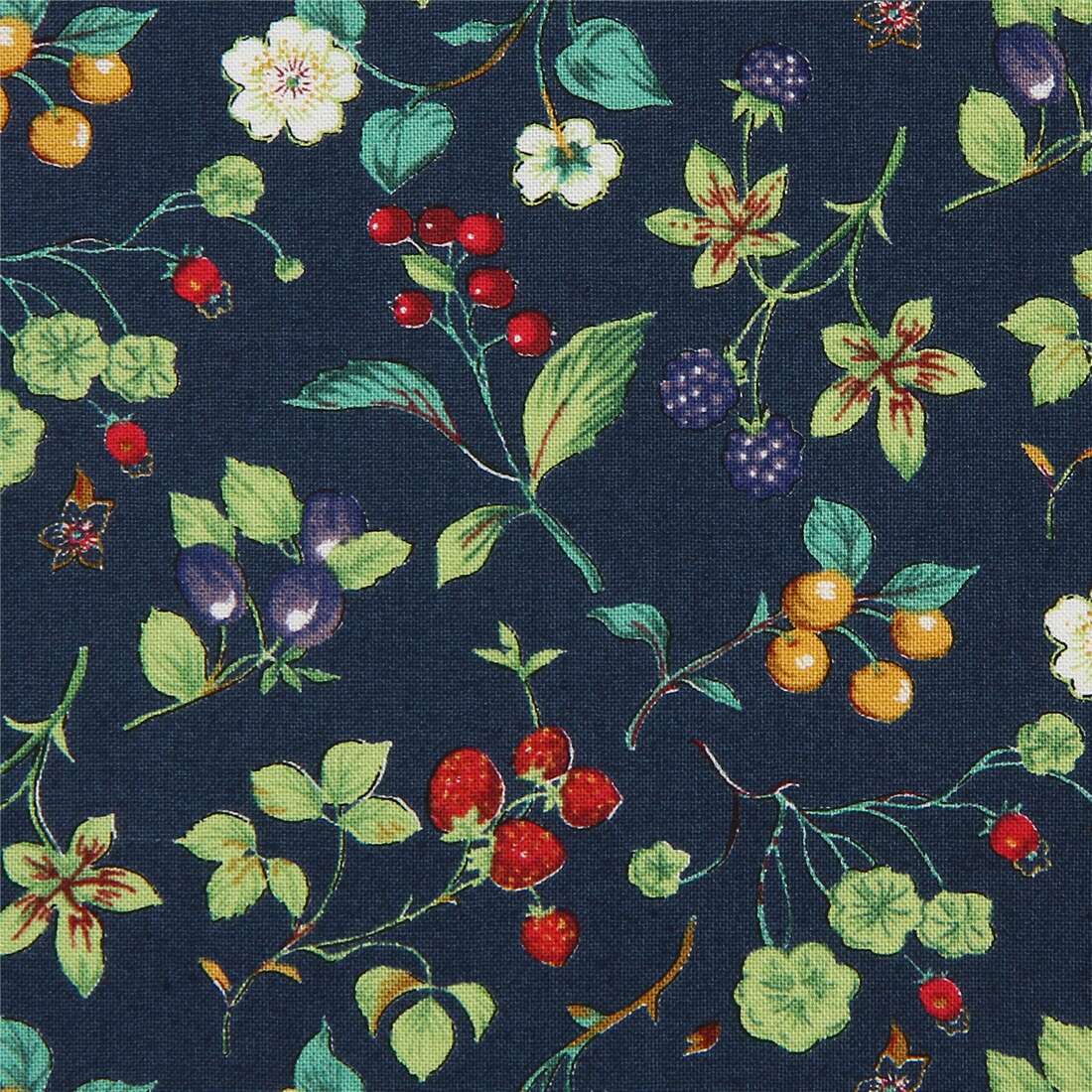 Dark Delicate Berries Strawberry Mulberry Fabric by Japanese Indie ...