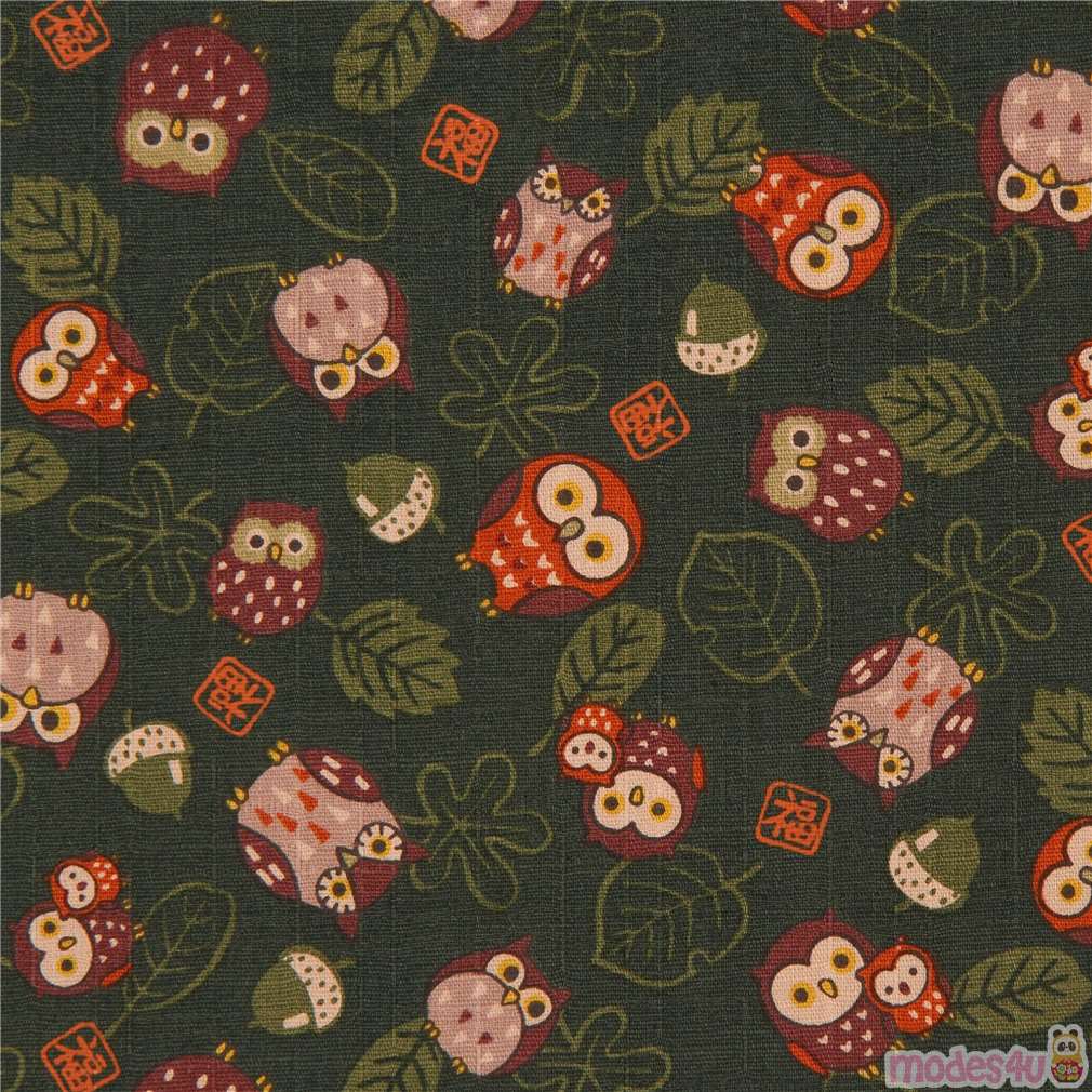 dark green structured cute owl fabric from Japan modeS4u
