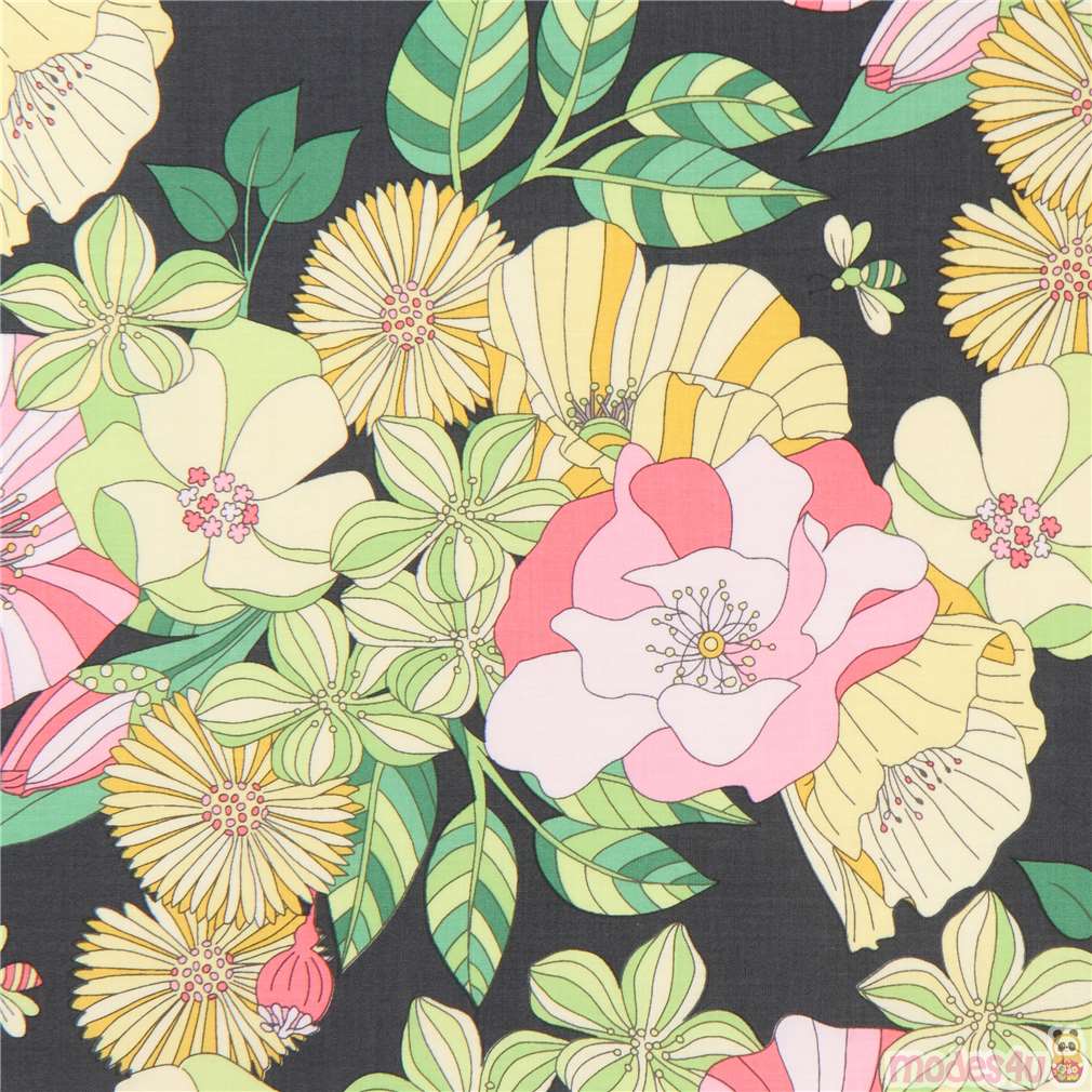 Dunkelgrauer Stoff mit Blumen von Michael Miller - Blumenstoffe