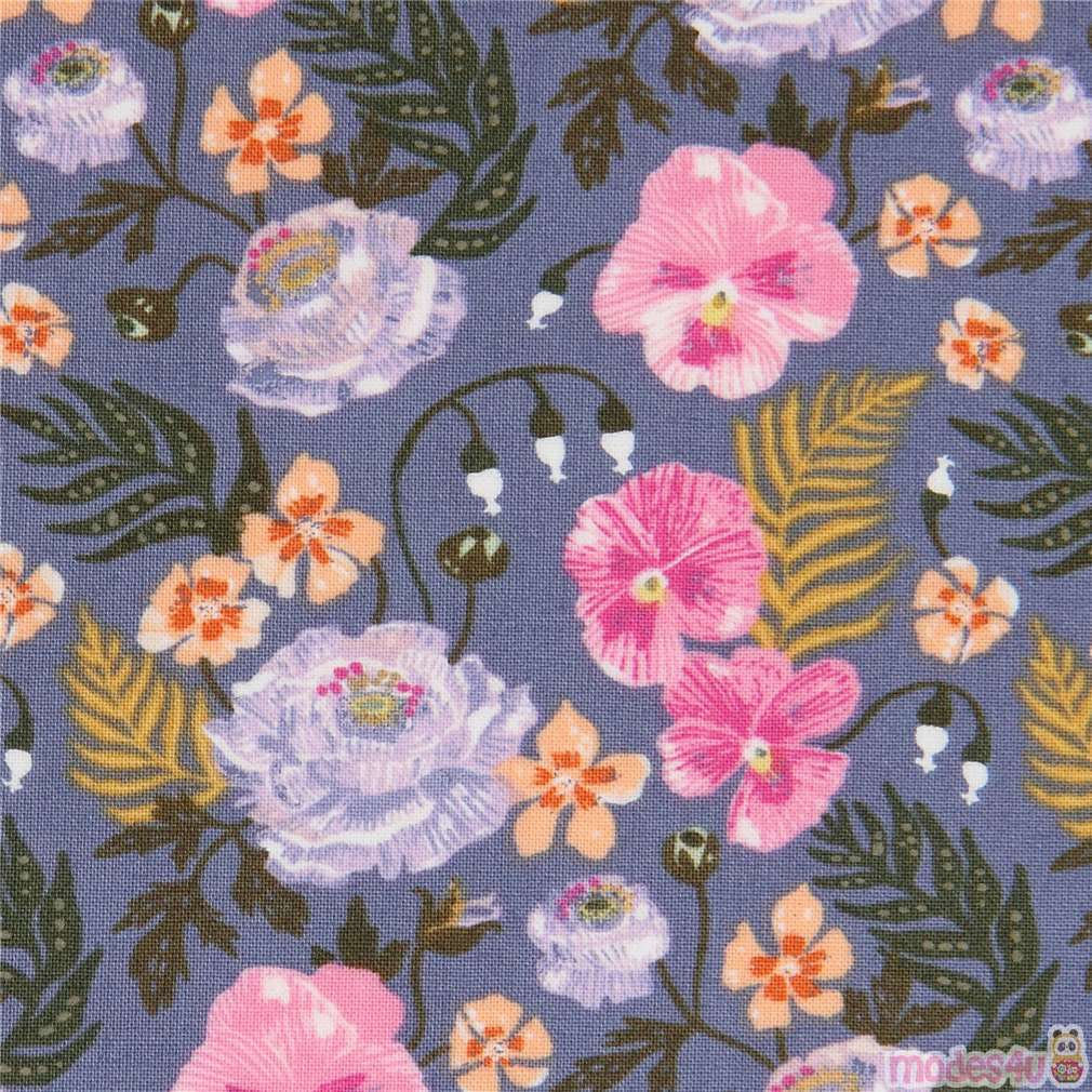 Dunkelveilchenblauer Stoff mit Blumen von Dear Stella - modeS4u