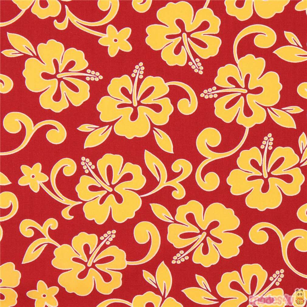 dark red Robert Kaufman cute yellow flower fabric Paradise Pareaus 3