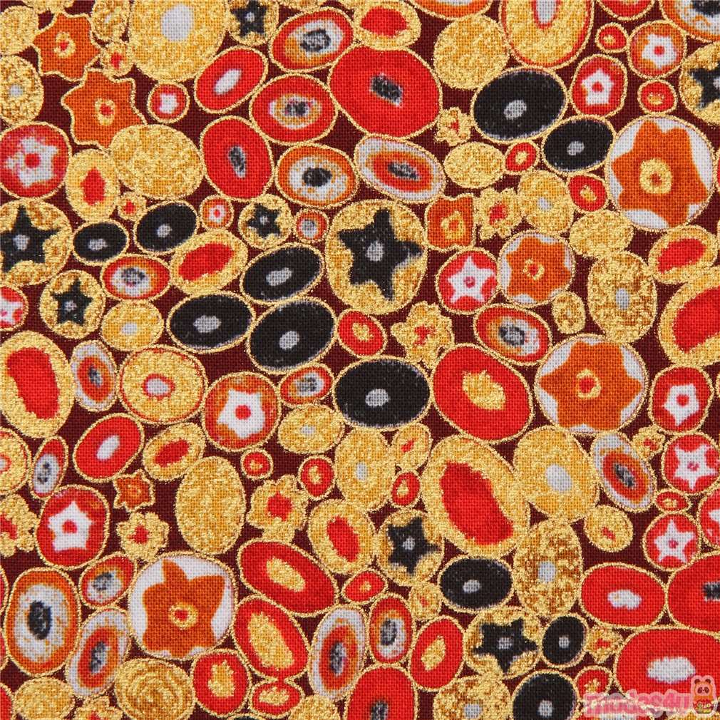 dark red-brown gold metallic oval shape fabric Robert Kaufman Gustav ...