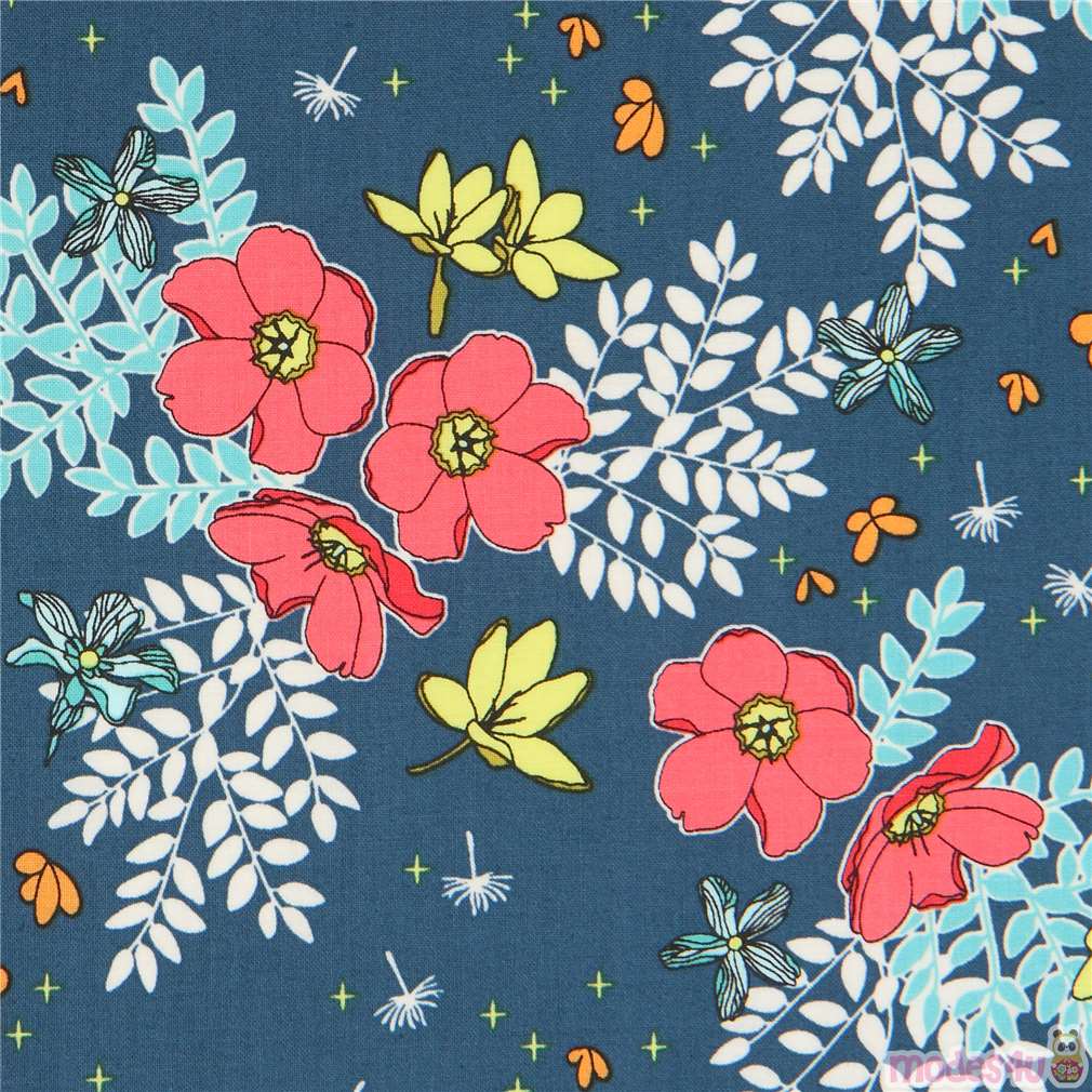 dark teal Michael Miller fabric flower leaf Garden Patch Fabric by Michael Miller modeS4u