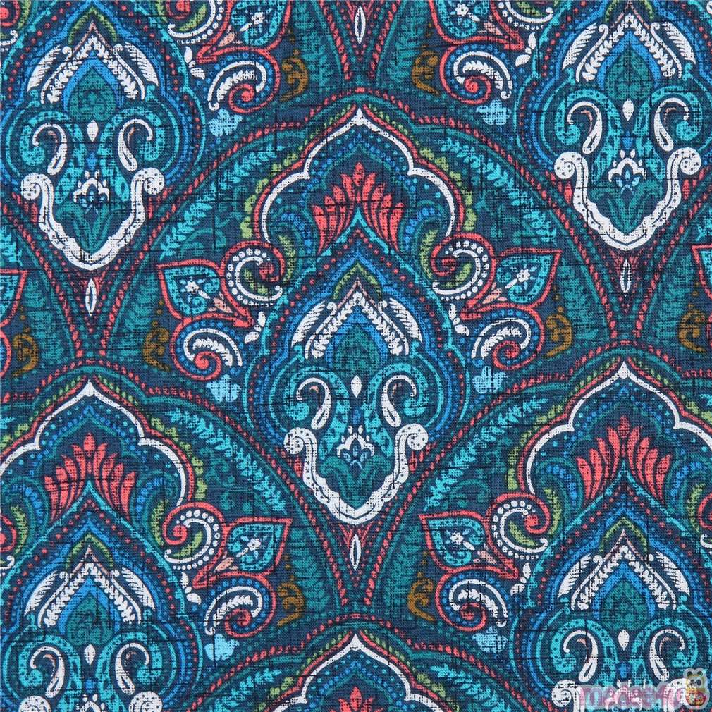 dark teal Michael Miller fabric scallop pattern directional Majestic ...