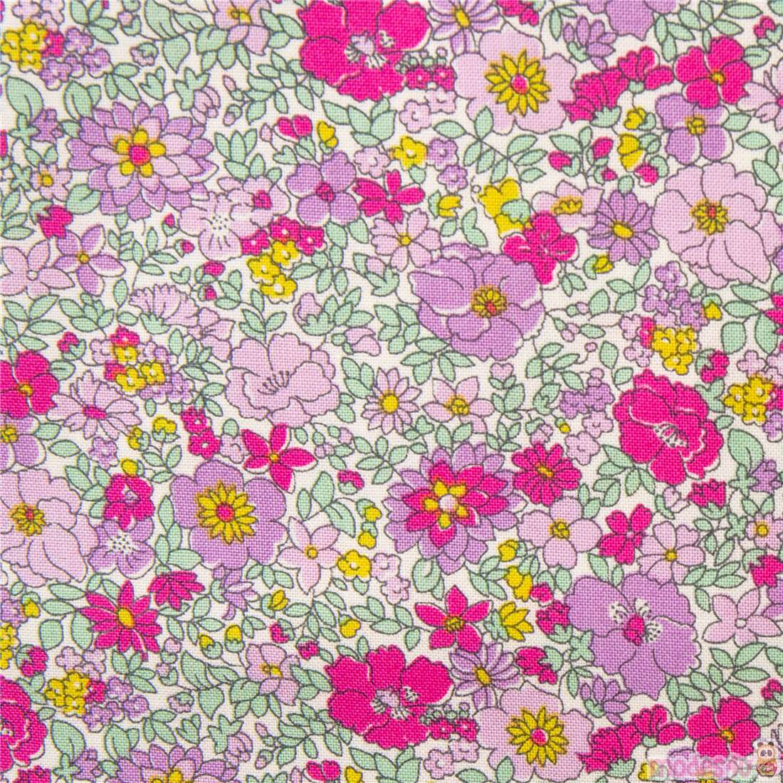 dense pink and purple flowers on off white by Liberty Fabrics by ...