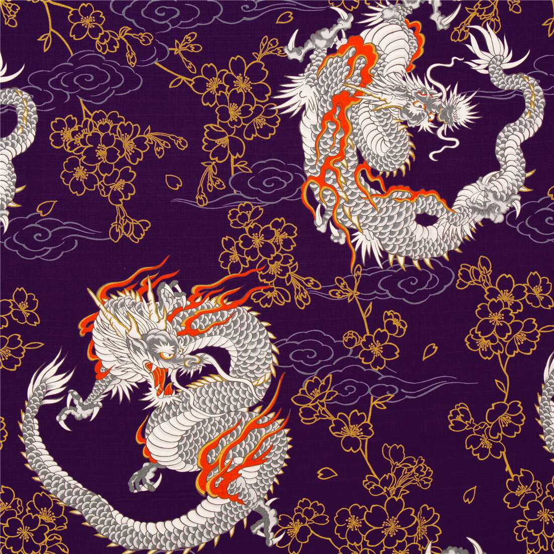 blue SALE Hokkoh Magestic Dragons Japanese dobby cotton fabric