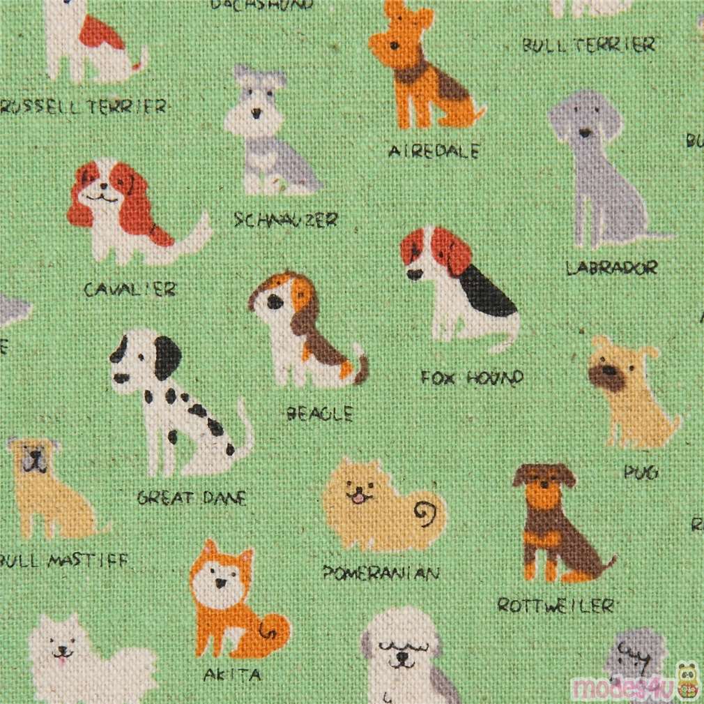 dog fabric in green by Kokka from Japanese Animal Fabric Fabric