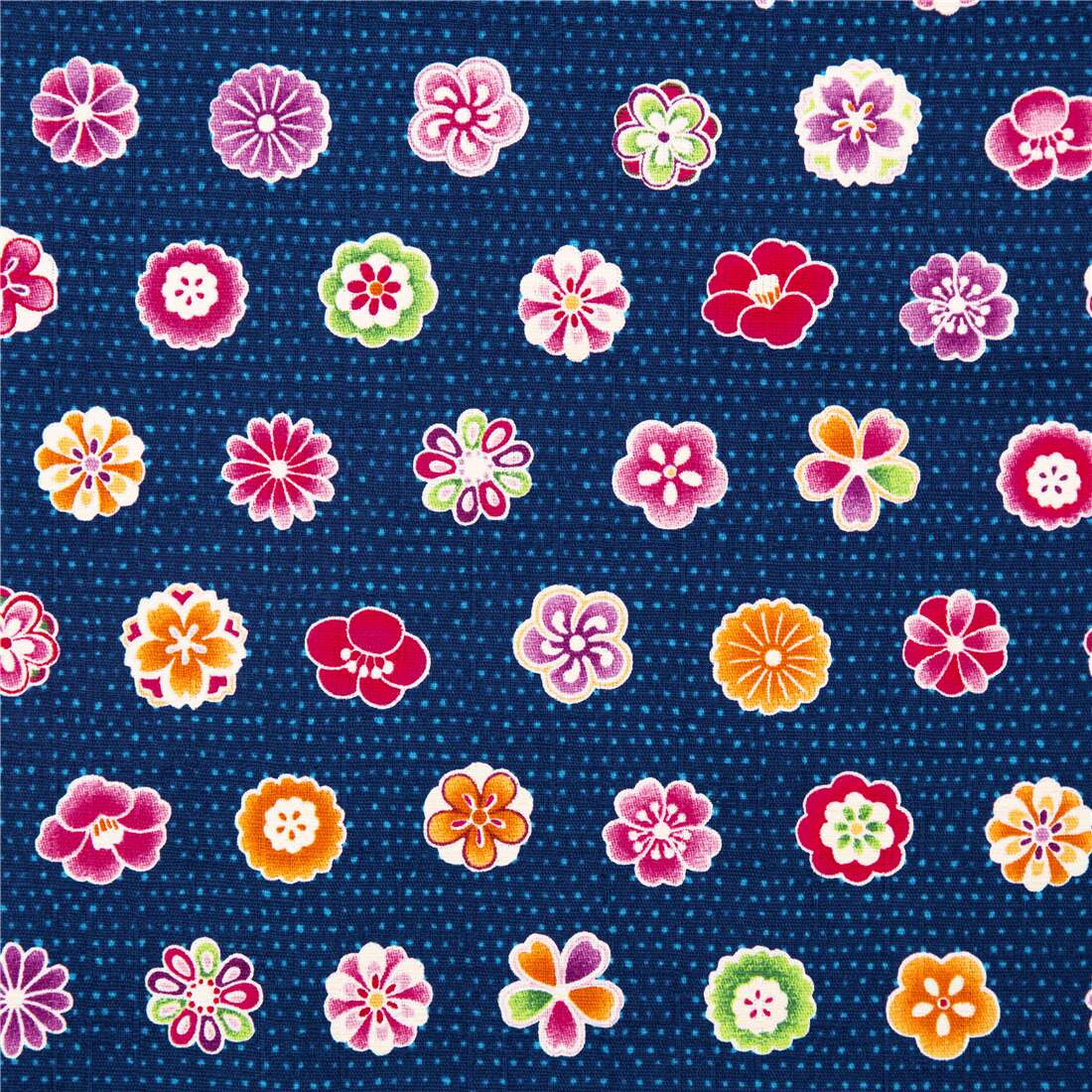 dotted blue dobby fabric with brightly coloured rows of flowers Cosmo -  modeS4u