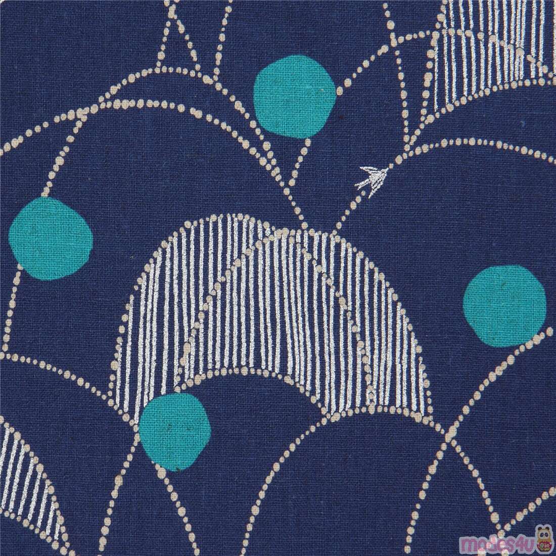 echino canvas laminate fabric with navy blue and metallic silver ...