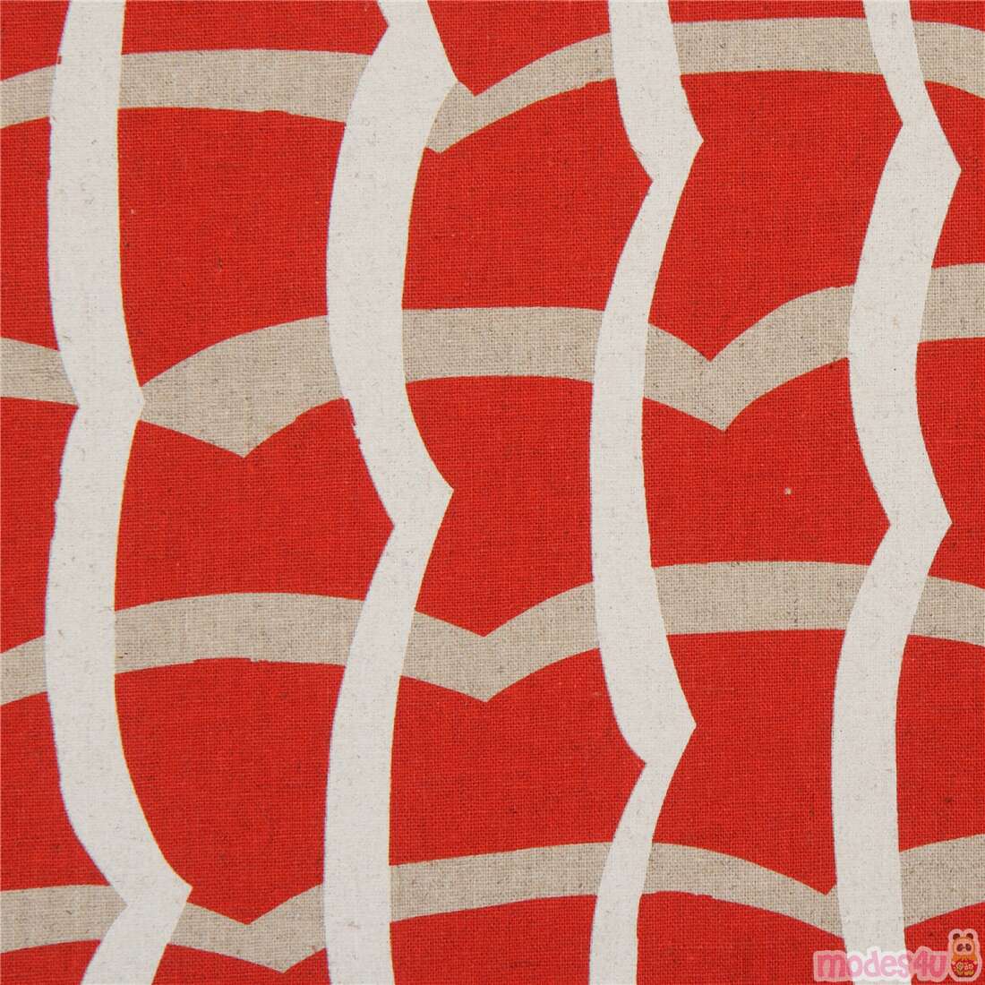 echino red-orange grid pattern canvas fabric Fabric by Echino Fabrics ...