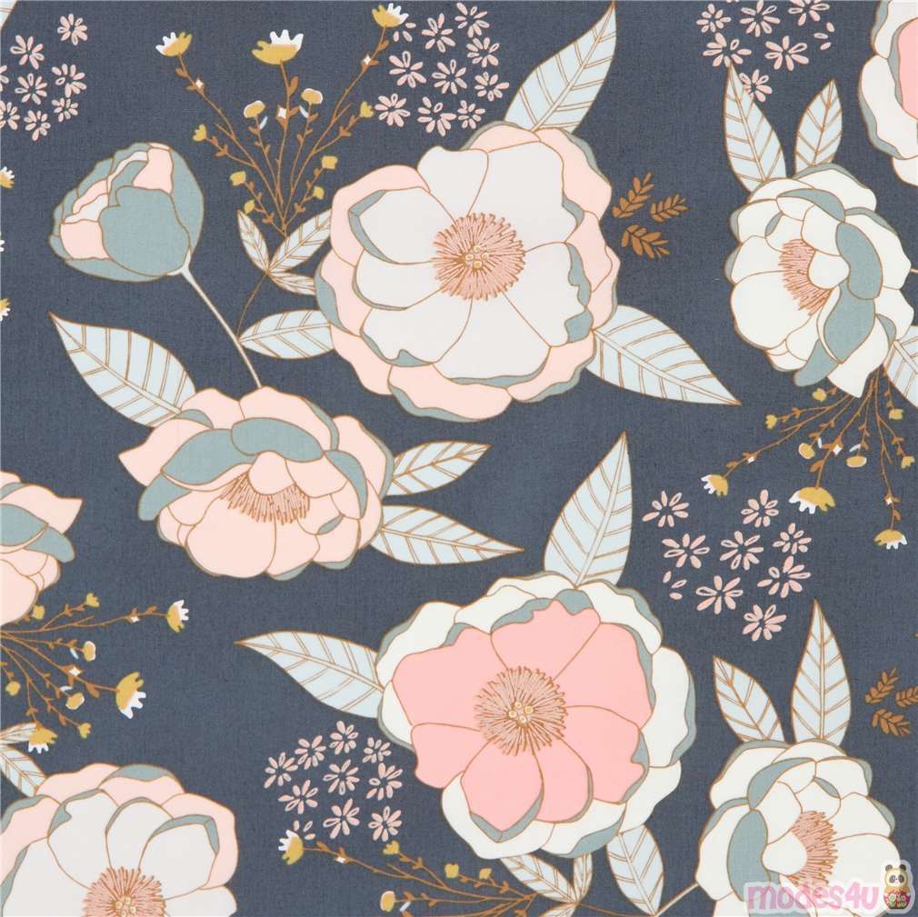 embellished flower fabric by Art Gallery Fabrics in dark greyblue