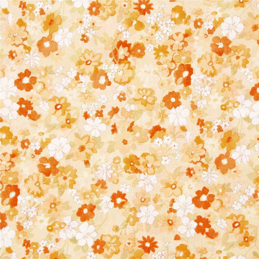 floral orange cotton lawn fabric with orange and white tiny blooms Japanese  - modeS4u
