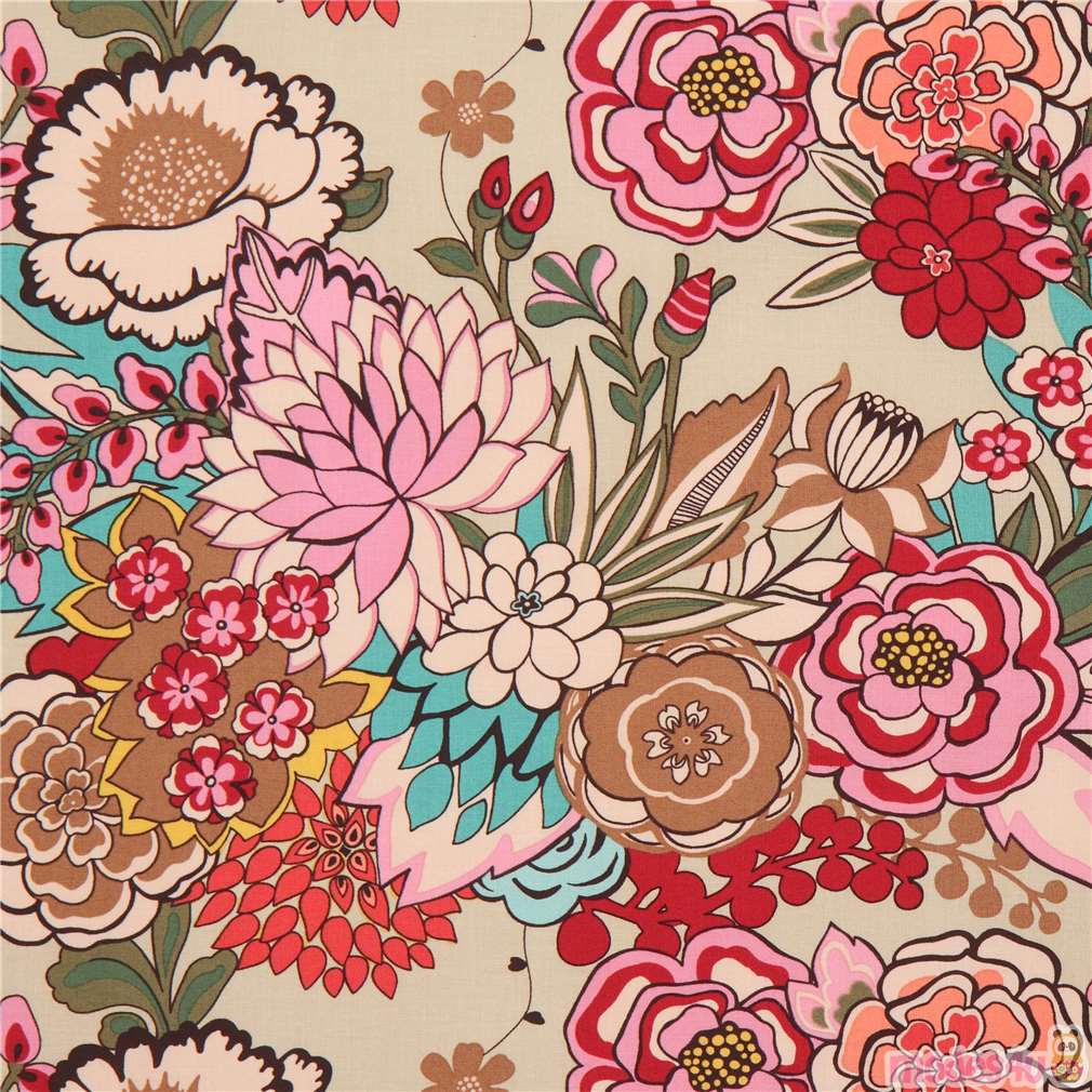 flower Alexander Henry brown fabric Garden At Coyoacan Fabric by