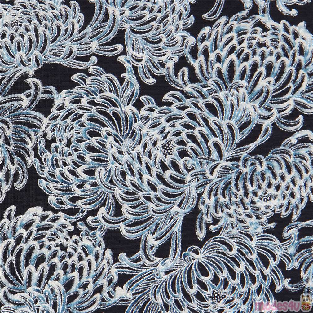 flower fabric in navy blue with silver metallic embellishment by Robert