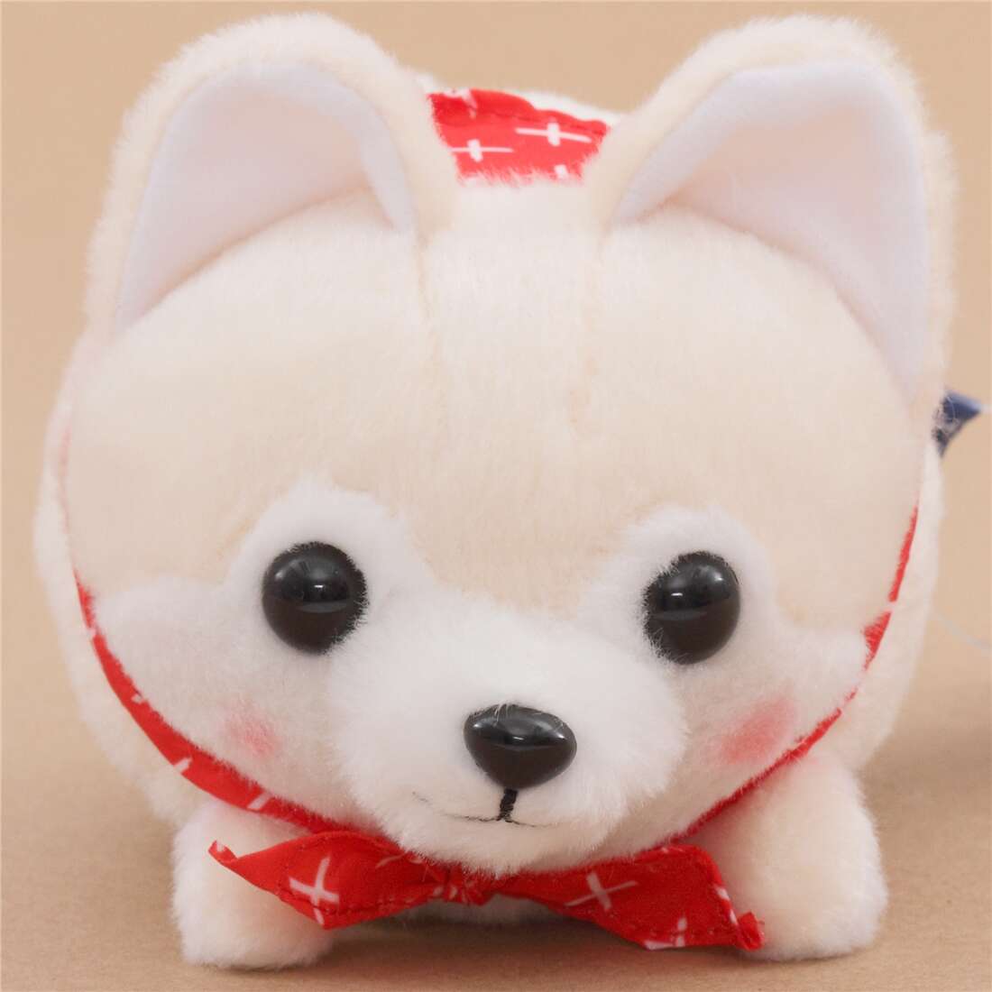 Funny Cream White Dog Red Scarf Mameshiba San Kyodai Plush Toy Japan Modes4u