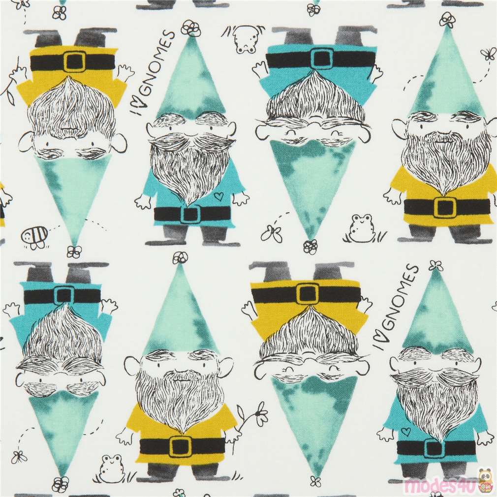 Remnant (39 x 112 cm) garden gnome quilting fabric in white modeS4u