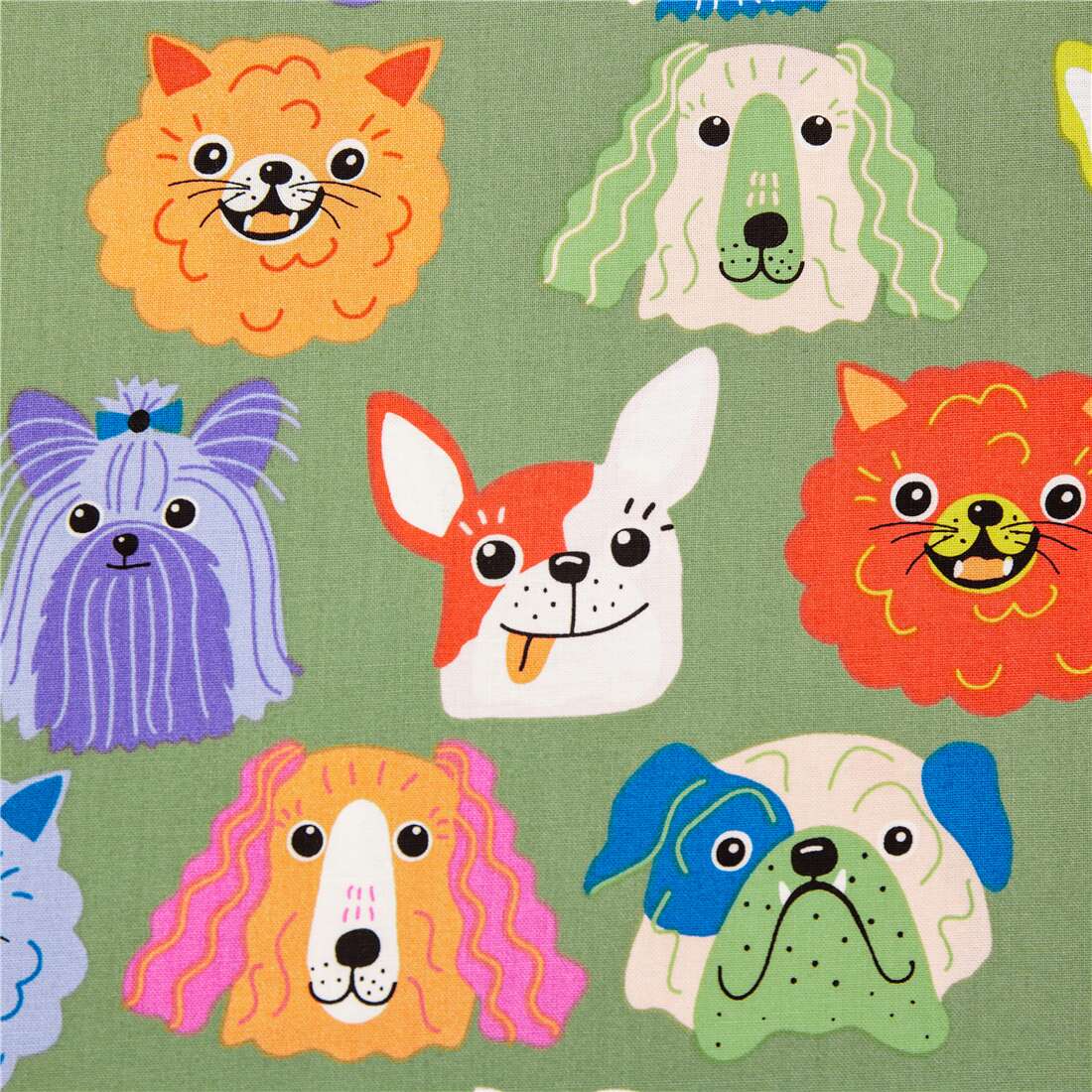 green fabric dog heads cotton colourful Alexander Henry modeS4u