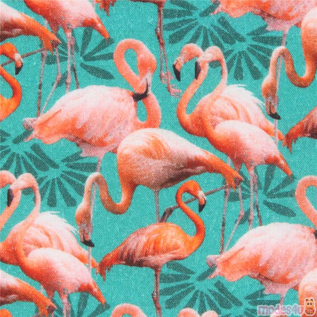 sekundær Gylden fjerkræ green flamingo fabric by Stof France - modeS4u