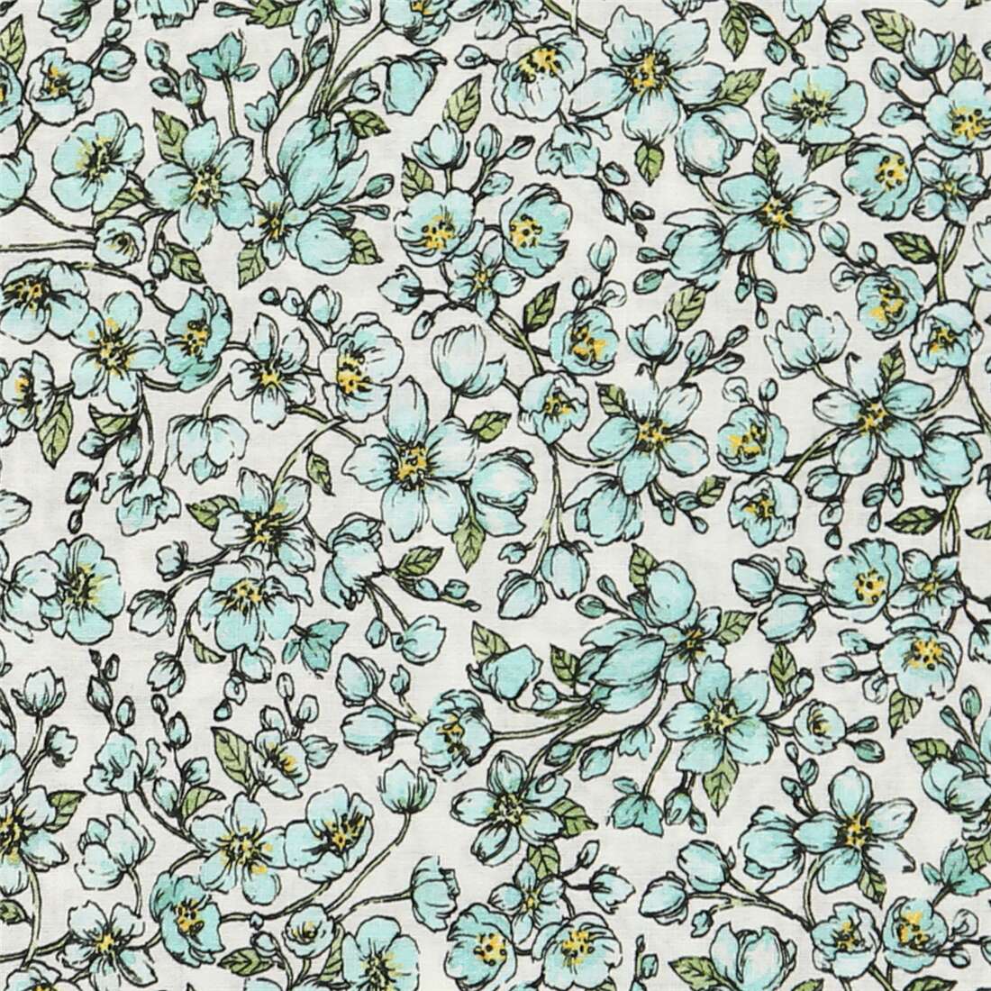 Cali Fabrics Turquoise, White, and Orange Vintage Floral on Green London  Calling Cotton Lawn from Robert Kaufman Fabric by the Yard