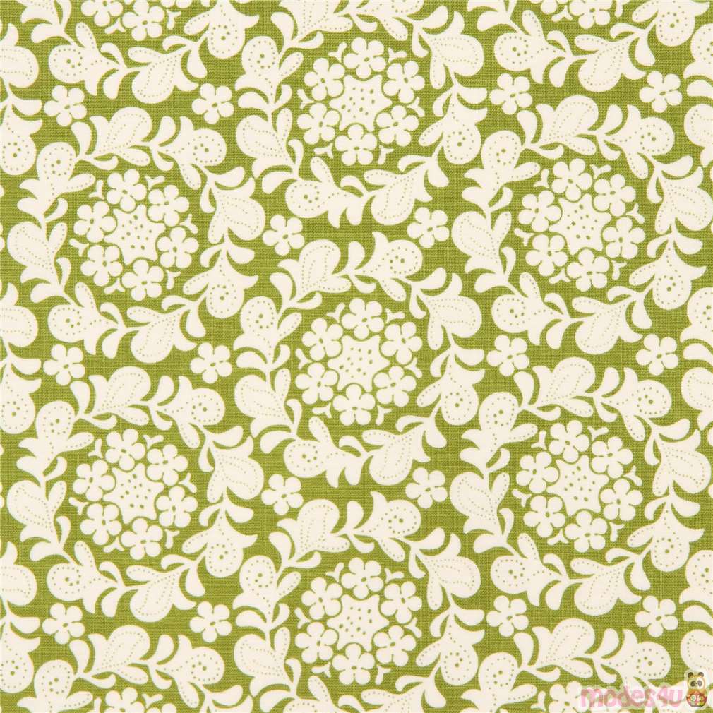 green off-white fabric flower leaf by Michael Miller Petit Henna Garden ...