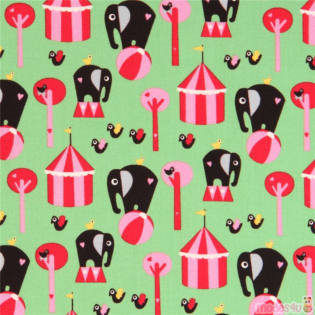 green with elephant bird circus tent organic fabric by Copenhagen Print