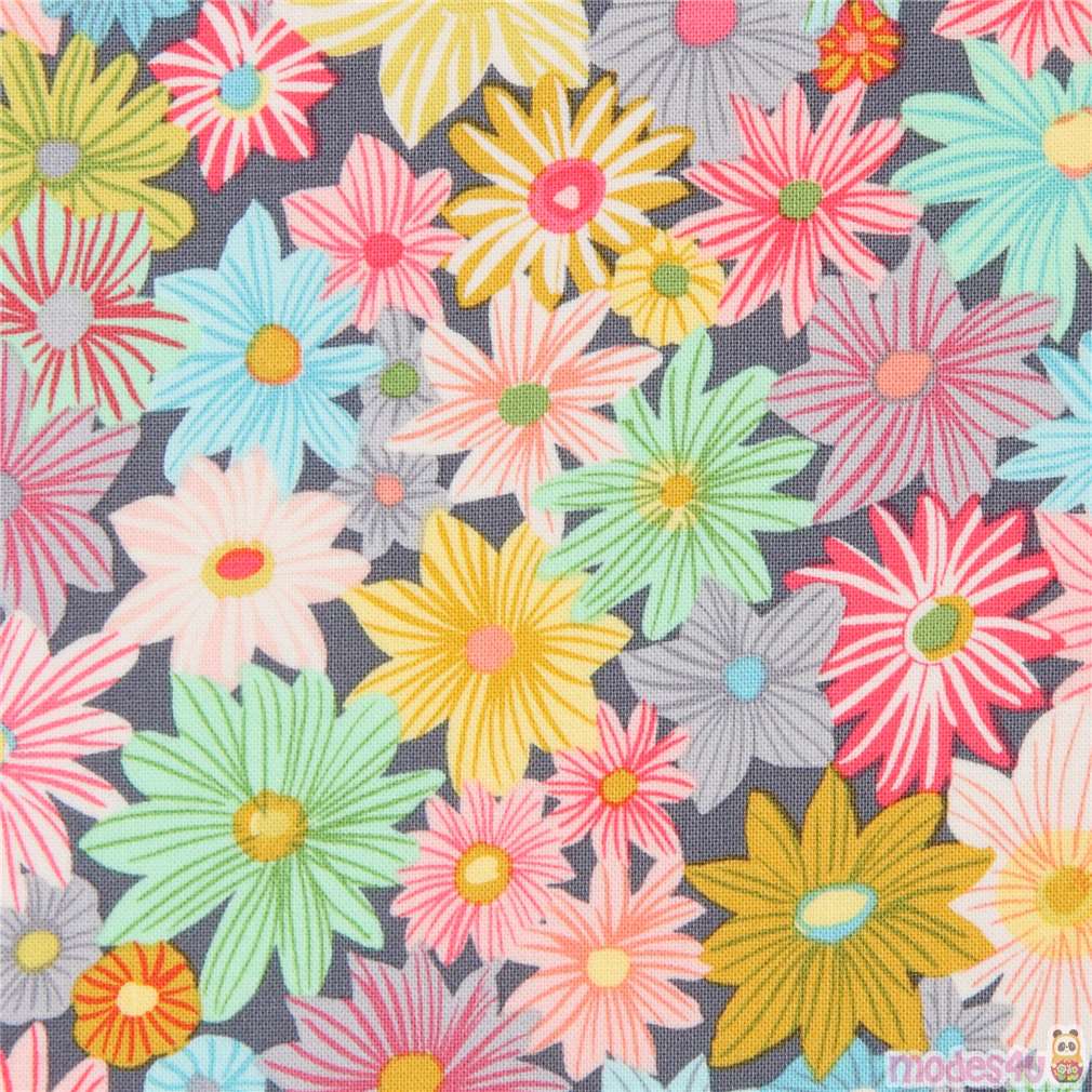 grey Michael Miller fabric colorful flower Daisy Garden Fabric by ...