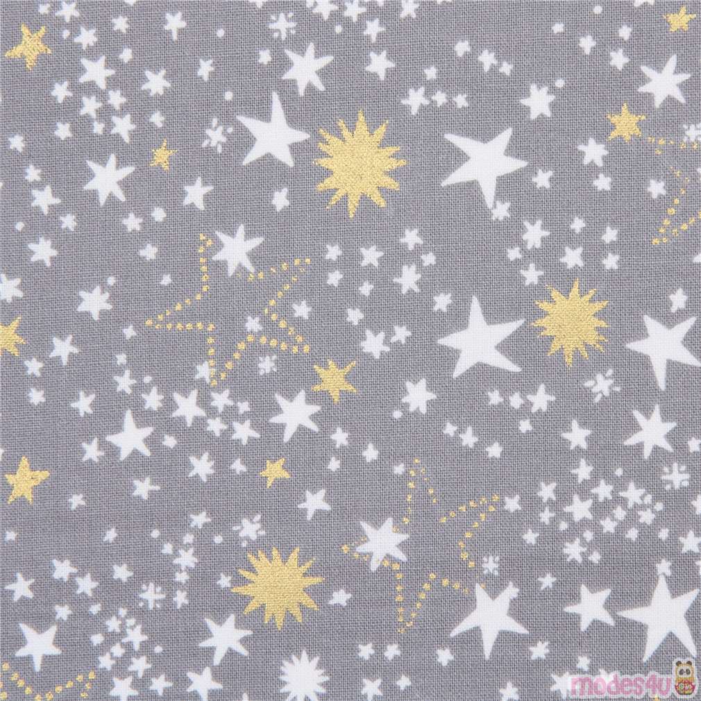 grey Michael Miller fabric star gold metallic embellishment Night