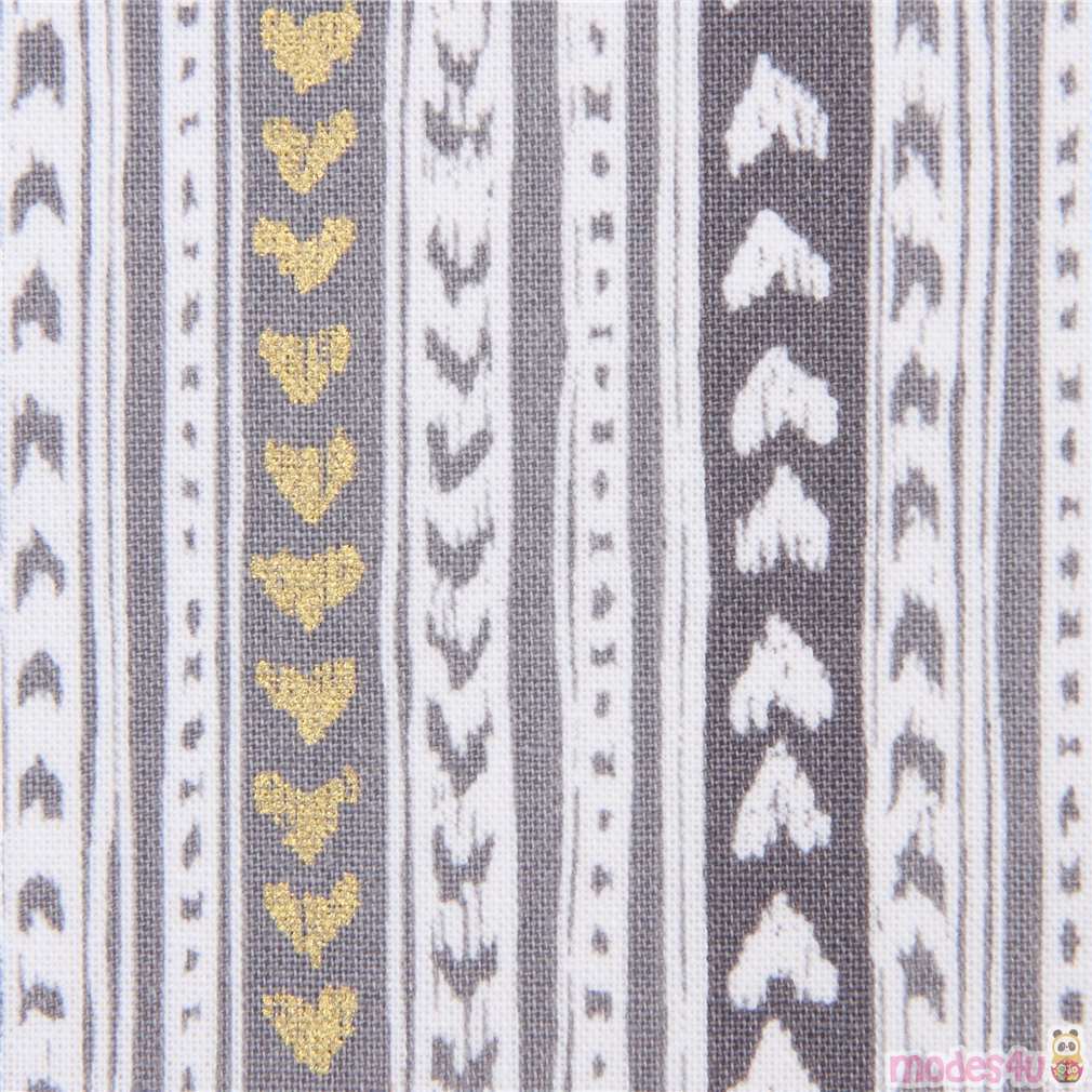 grey Michael Miller fabric stripe heart gold metallic embellishment