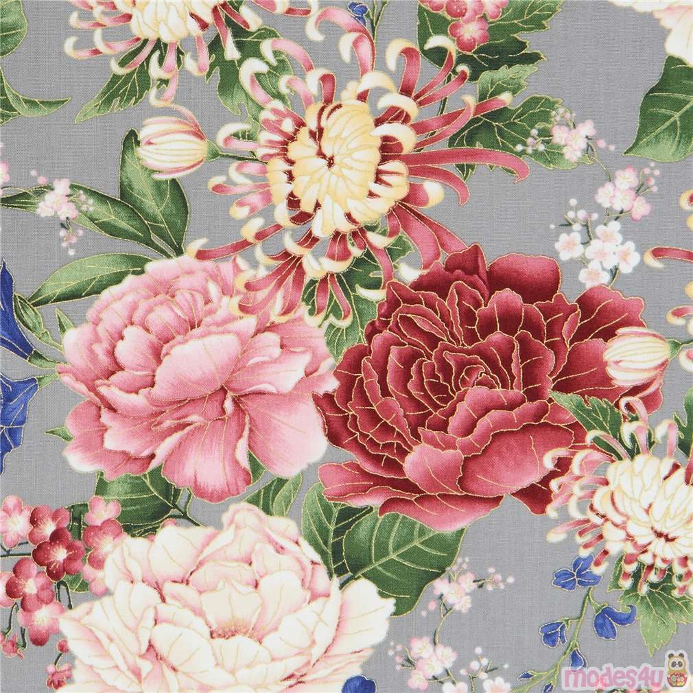 grey embellished Timeless Treasures flower fabric - modeS4u