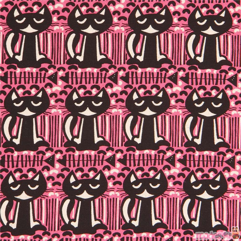 hot pink with black cat animal stripe Canvas fabric from Japan modeS4u