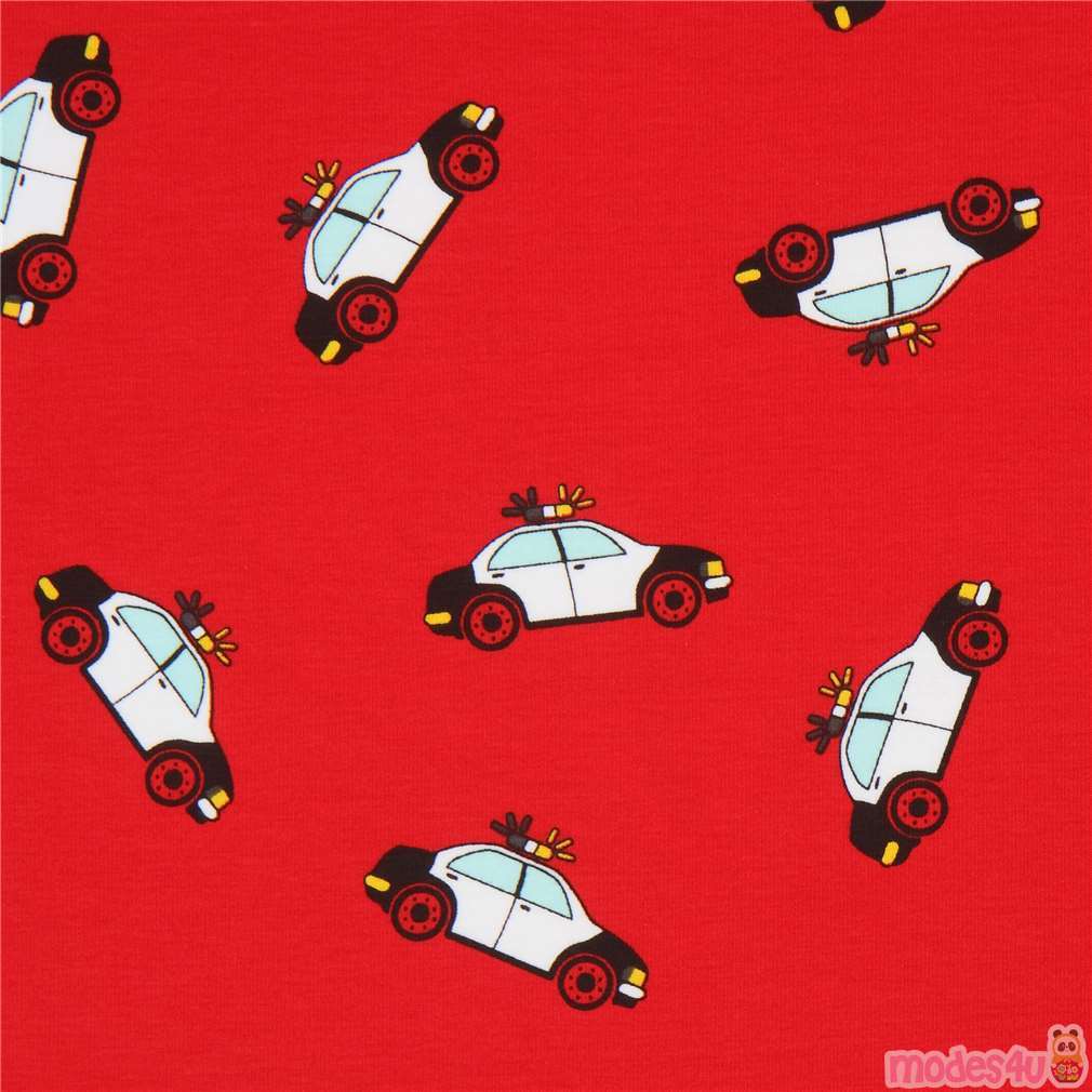 jersey knit fabric in red with police cars Fabric by Japanese Indie