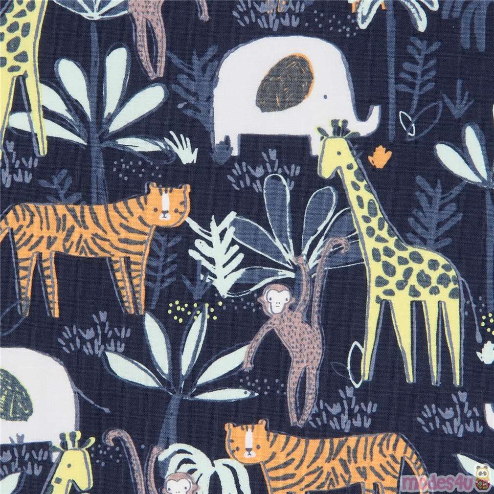 Jungle Animal Fabric In Navy Blue Dear Stella - Modes4u