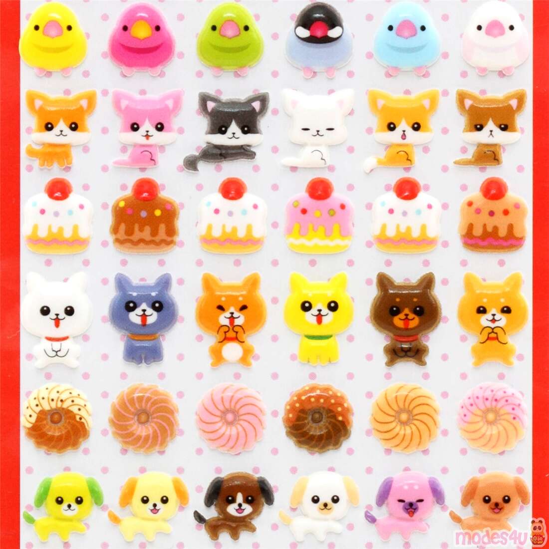 kawaii puffy stickers with dog cat dessert modeS4u