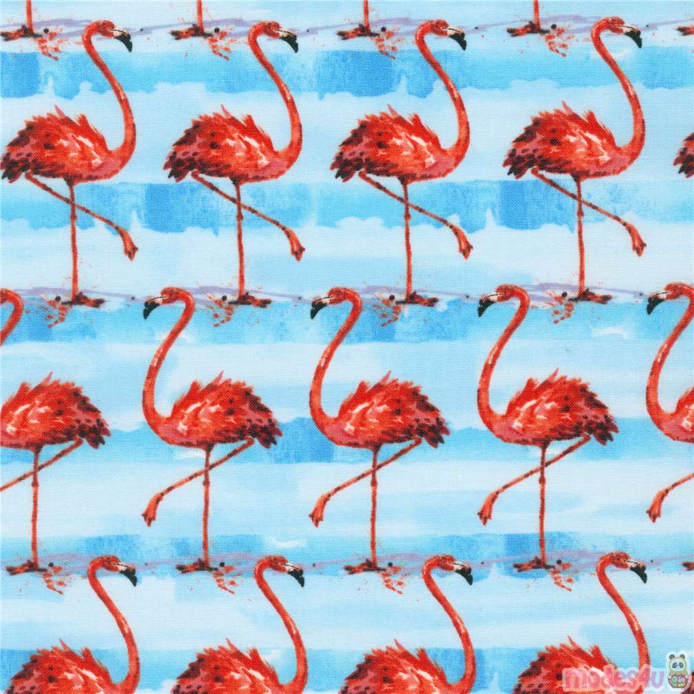 light blue animal fabric by Robert Kaufman with flamingo pattern Fabric ...