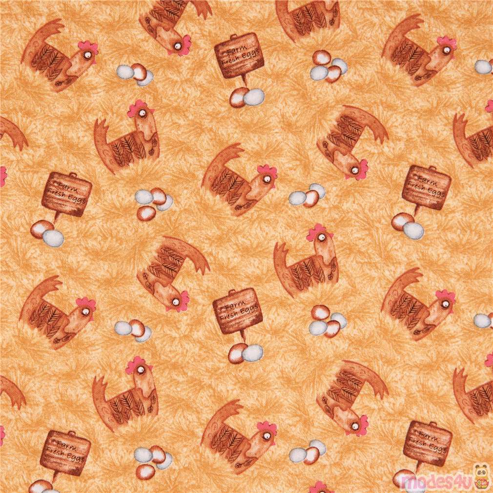 Fat Quarter Barnyard Bunch Chickens Hens Cotton Quilting Fabric  Blank Quilting