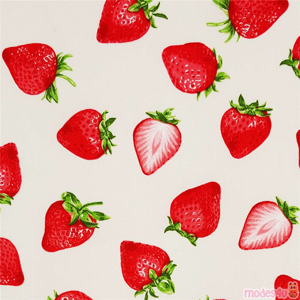 light cream Cosmo oxford fruit fabric with strawberries Fabric by Cosmo ...