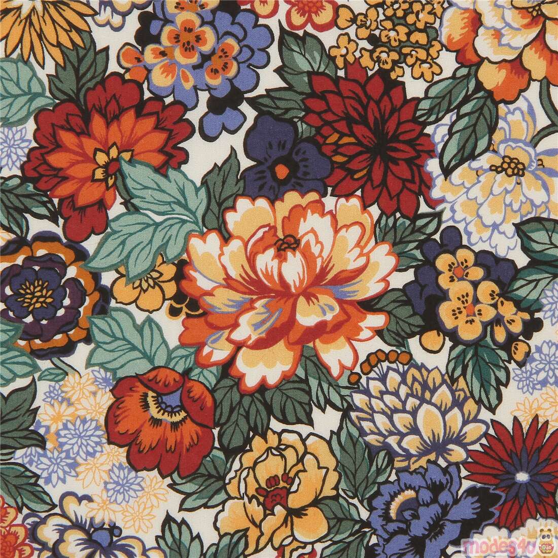 light cream Tana Lawn cotton fabric with peony flowers by Liberty