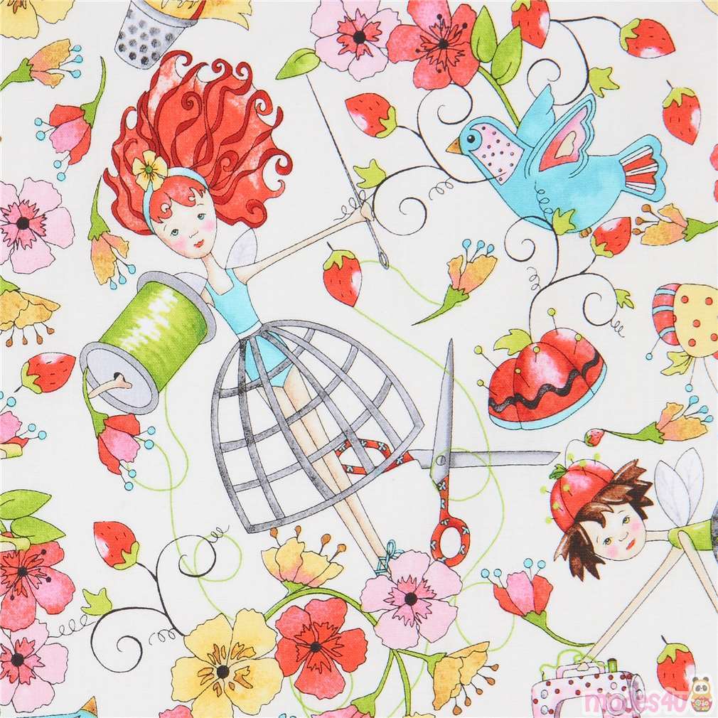 light cream fabric with flower sewing theme fairy Quilting Treasures