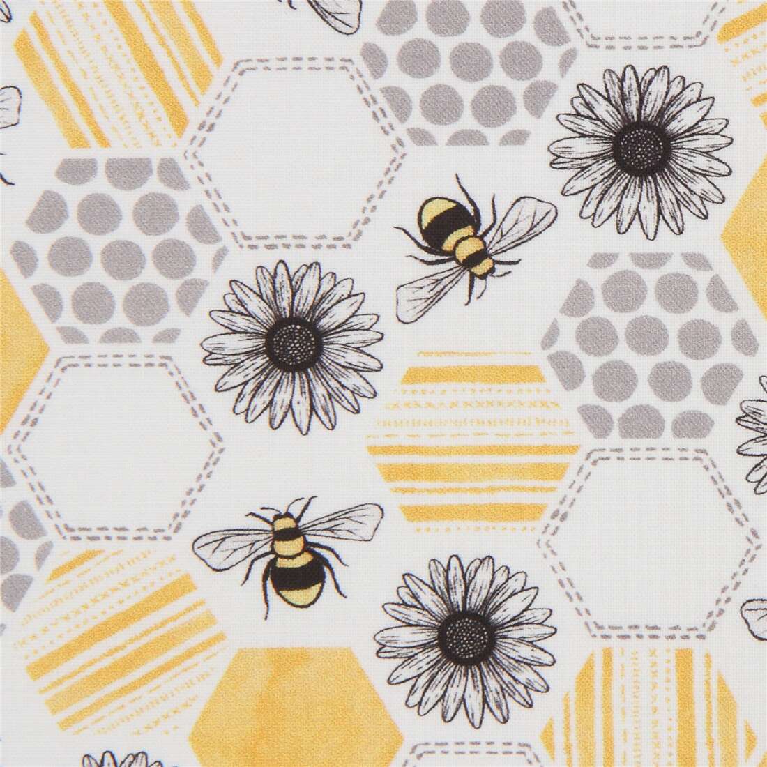 Queen Bee Honeycomb Flowers Fabric by Michael Miller - modeS4u