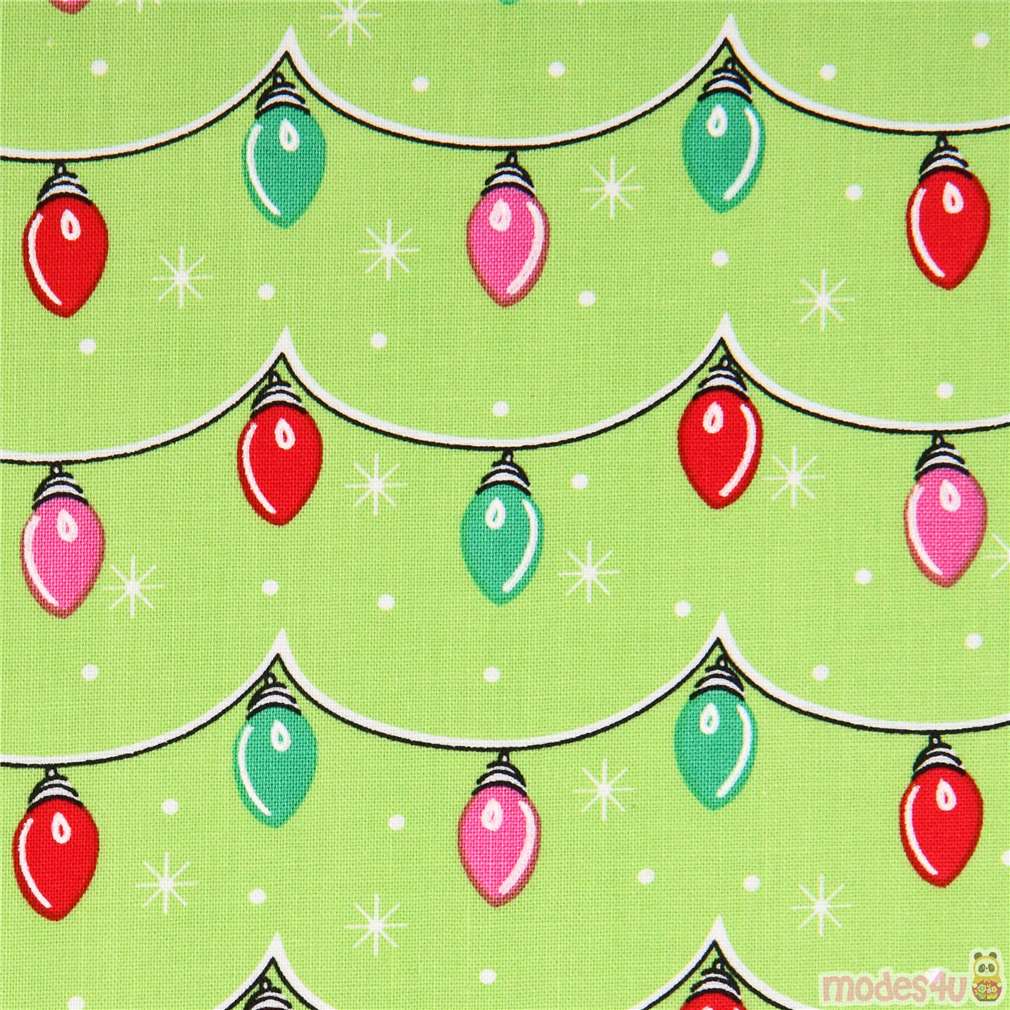 light green holiday lights chain Christmas fabric by Michael Miller Holiday modeS4u Kawaii Shop