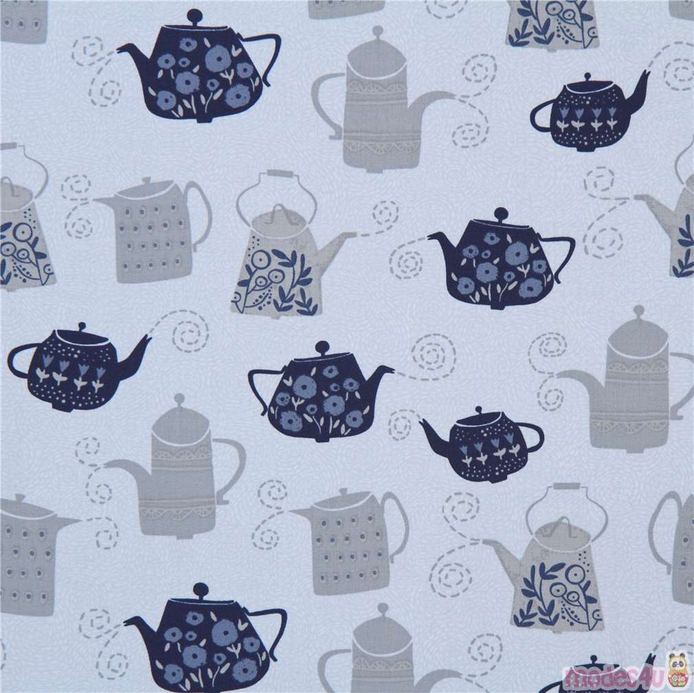 light grey-blue fabric grey dark blue tea pot by Dear Stella USA Fabric ...