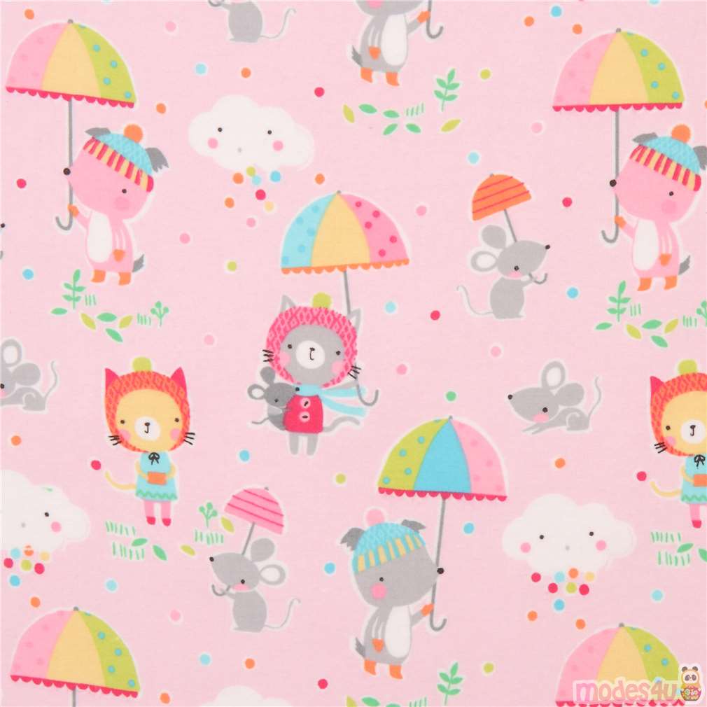 light pink animal umbrella dot Michael Miller flannel fabric from the ...