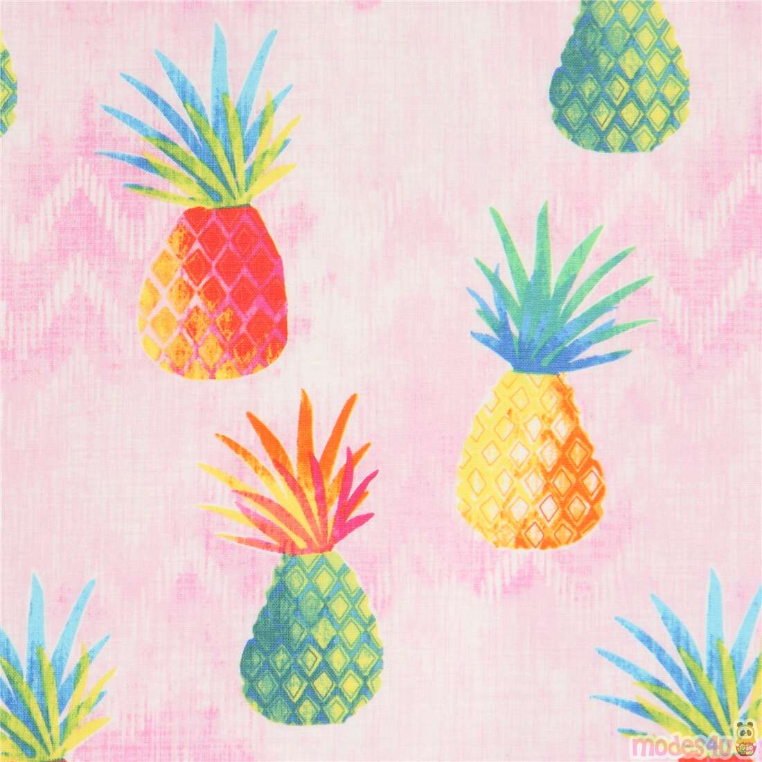 Rosa Stoff mit bunten Ananas von Timeless Treasures - modeS4u