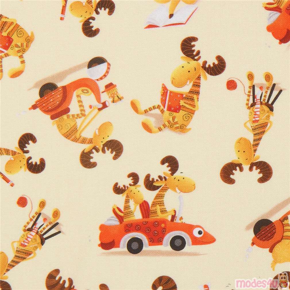 light yellow moose fabric by Quilting Treasures Fabric by Japanese