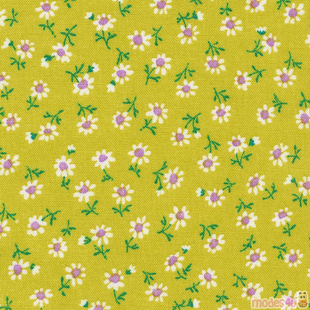 lime green Robert Kaufman mini white flower fabric Sevenberry Petite