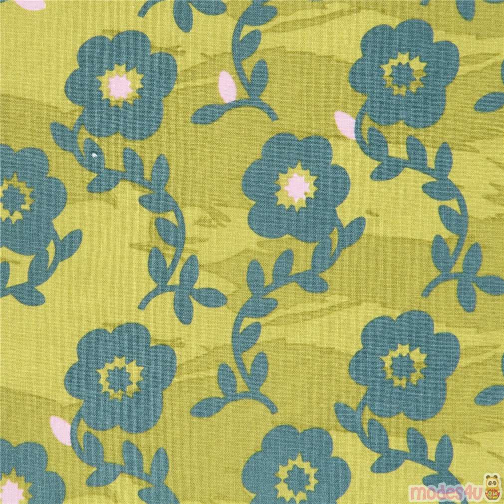 lime green green-grey Kokka cute flower fabric - modeS4u