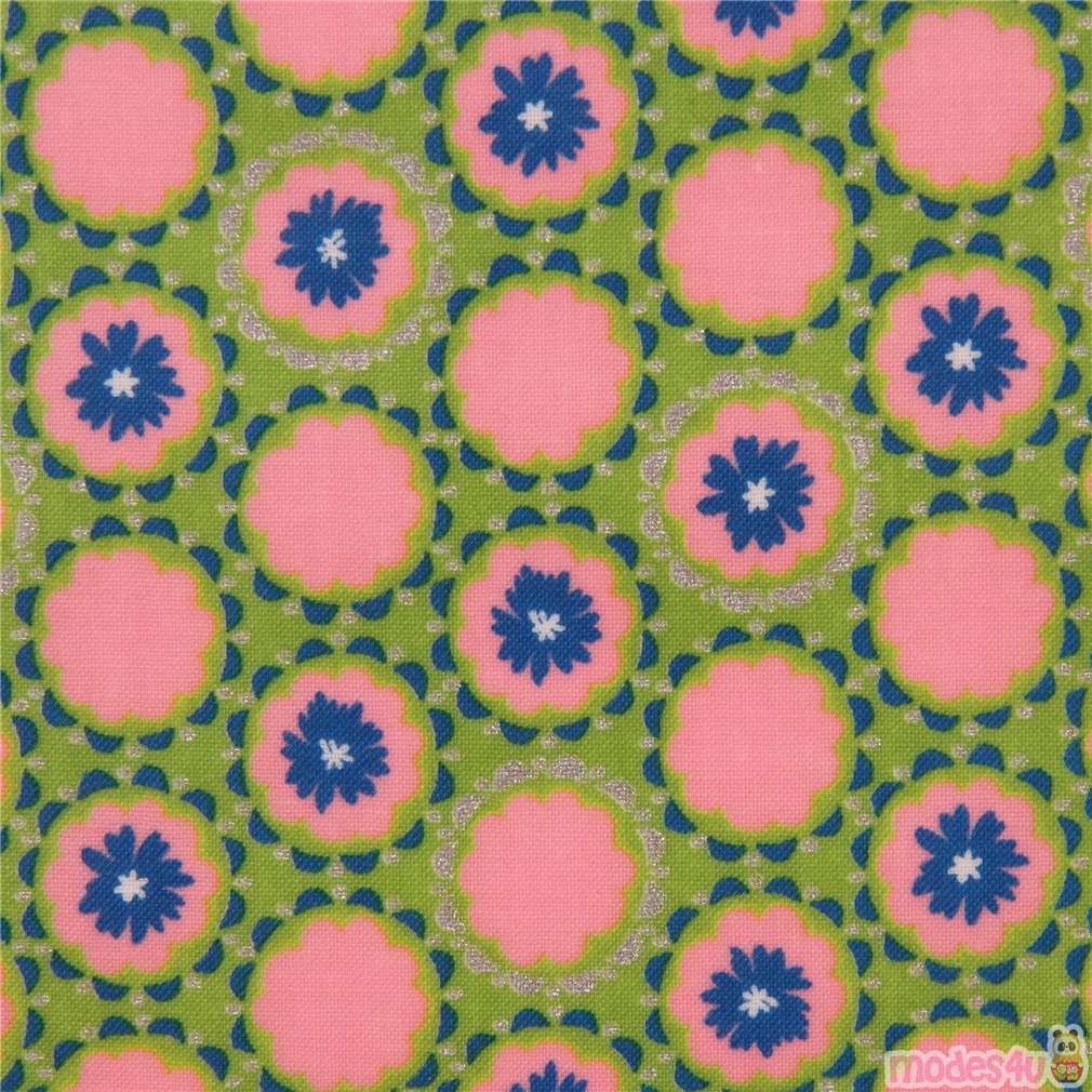 lime green with flower silver metallic embellishment laminate fabric by