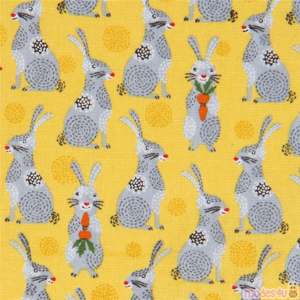 marigold-yellow-kokka-fabric-with-bunny-rabbit-animal-modes4u-kawaii-shop